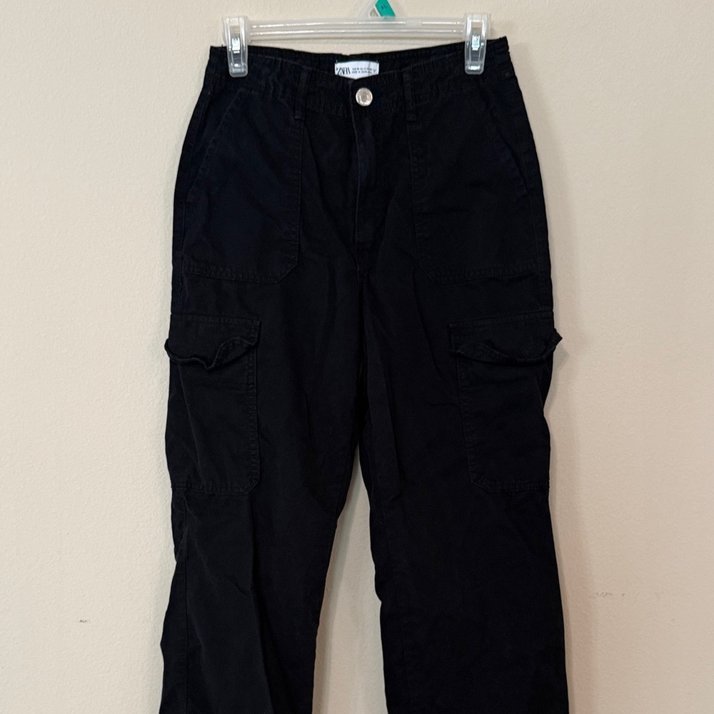 Zara Black Straight Leg Cargo Pants